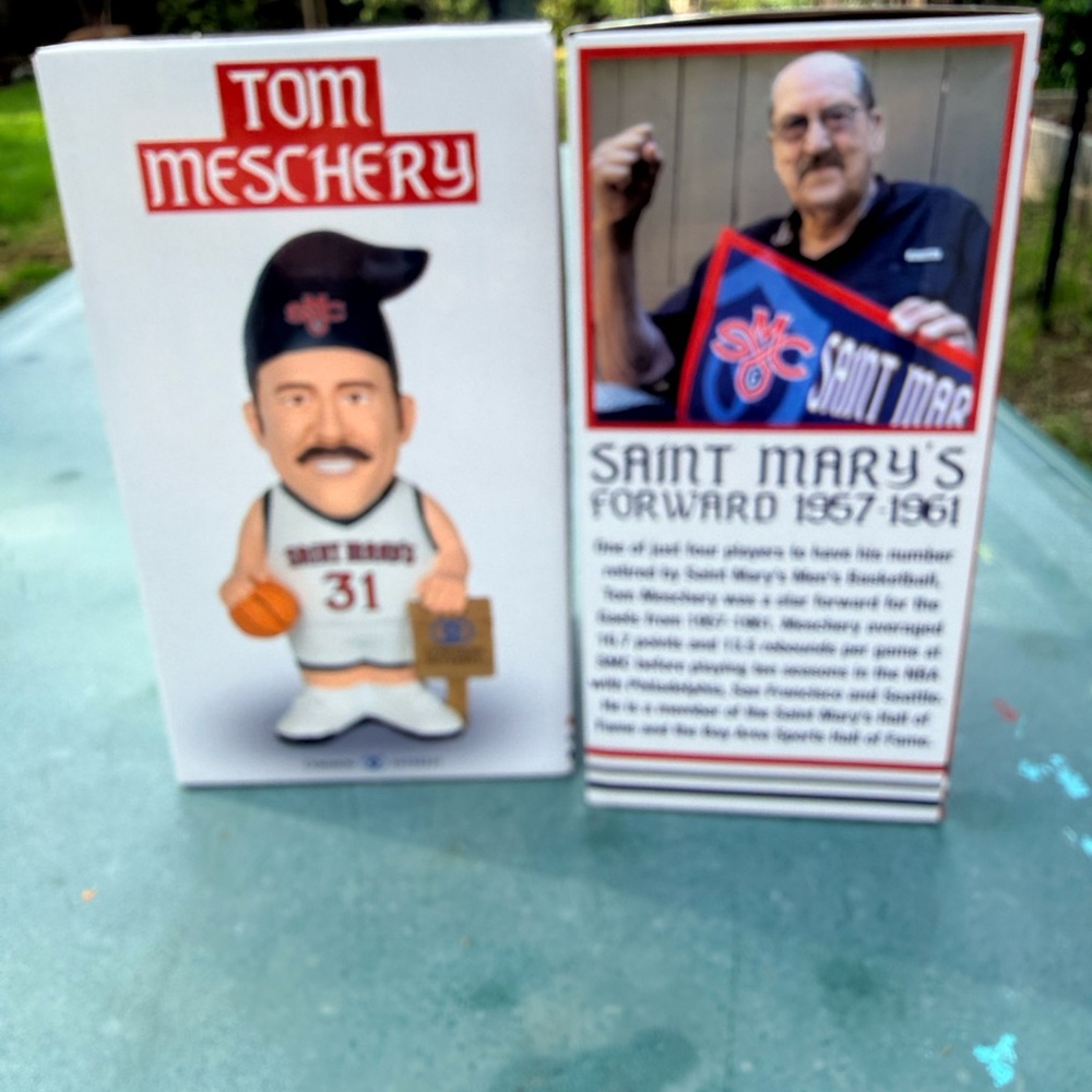 (2) Tom Meschery Saint Mary's Basketball Bobblehead - White/Red/Blue
